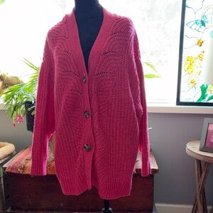 Chunky Raspberry Button-Front Cardigan Sweater